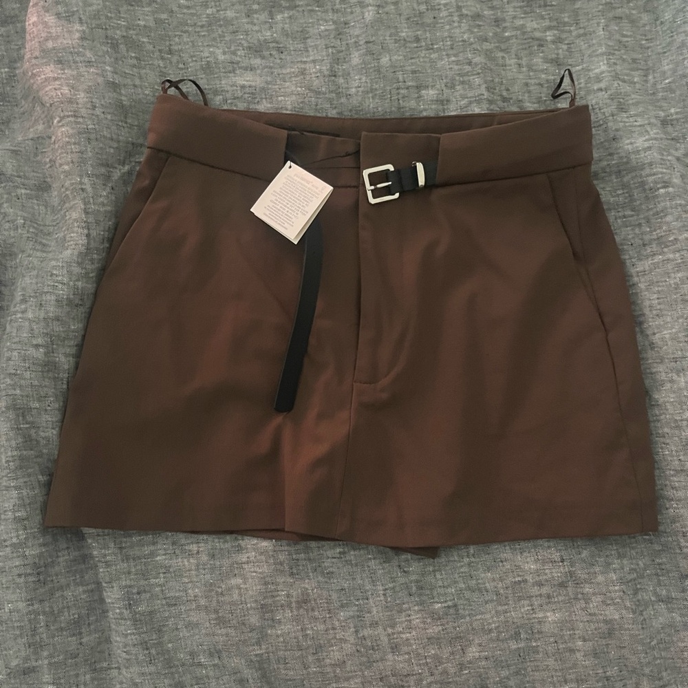 ZARA Brown Mini Skort with Belt NWT